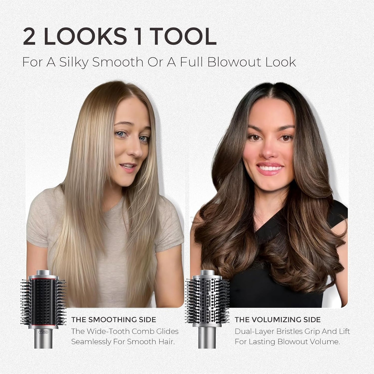 Tymo 4.0 Hair Blow Dryer Brush - 5-in-1 Ionic Tool for Fast Drying, Volume & Shine | Metal Grey