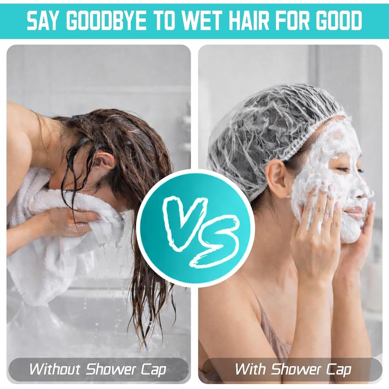 Disposable Shower Caps - Waterproof & Durable Hair Covers for Men and Women | 100 Pcs Clear Plastic for Travel & Deep Conditioning
