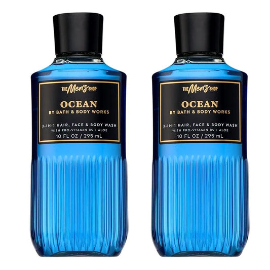 3-in-1 Hair, Face & Body Wash for Men - Ocean Scent Shampoo & Cleanser with Pro-Vitamin B5 & Aloe | 10 fl oz - 2 Pack