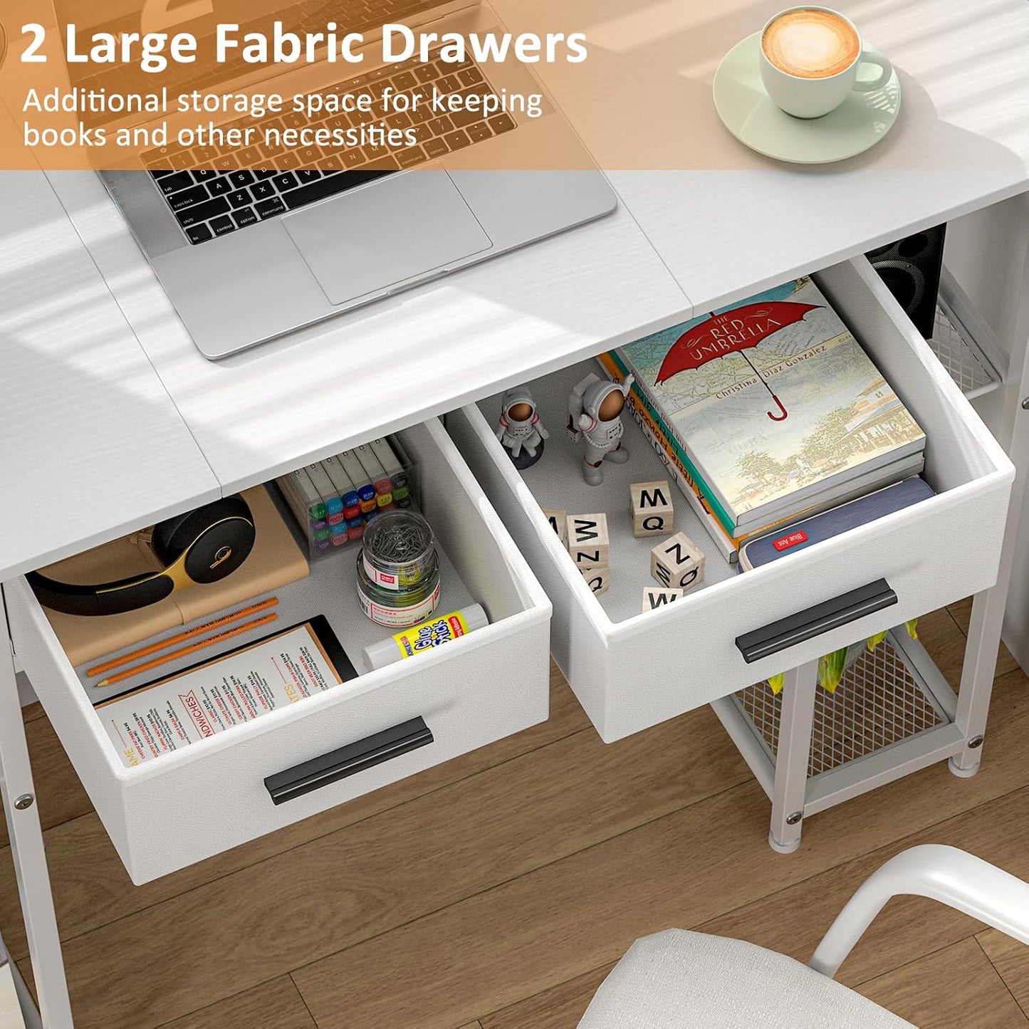 White Computer Desk with Drawers - 37.3 Inch Home Office Workstation | Compact Study Table for Small Spaces