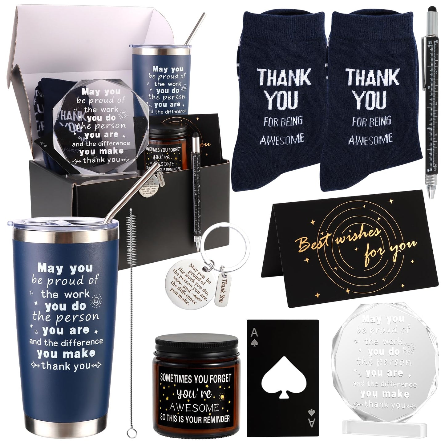 Kolewo4ever 9 Pieces Employee Appreciation Gifts for Men Housekeeping Week Appreciation Gifts Thank You Gift May you Be Proud Gift for Team Coworkers Farewell Male Friend
