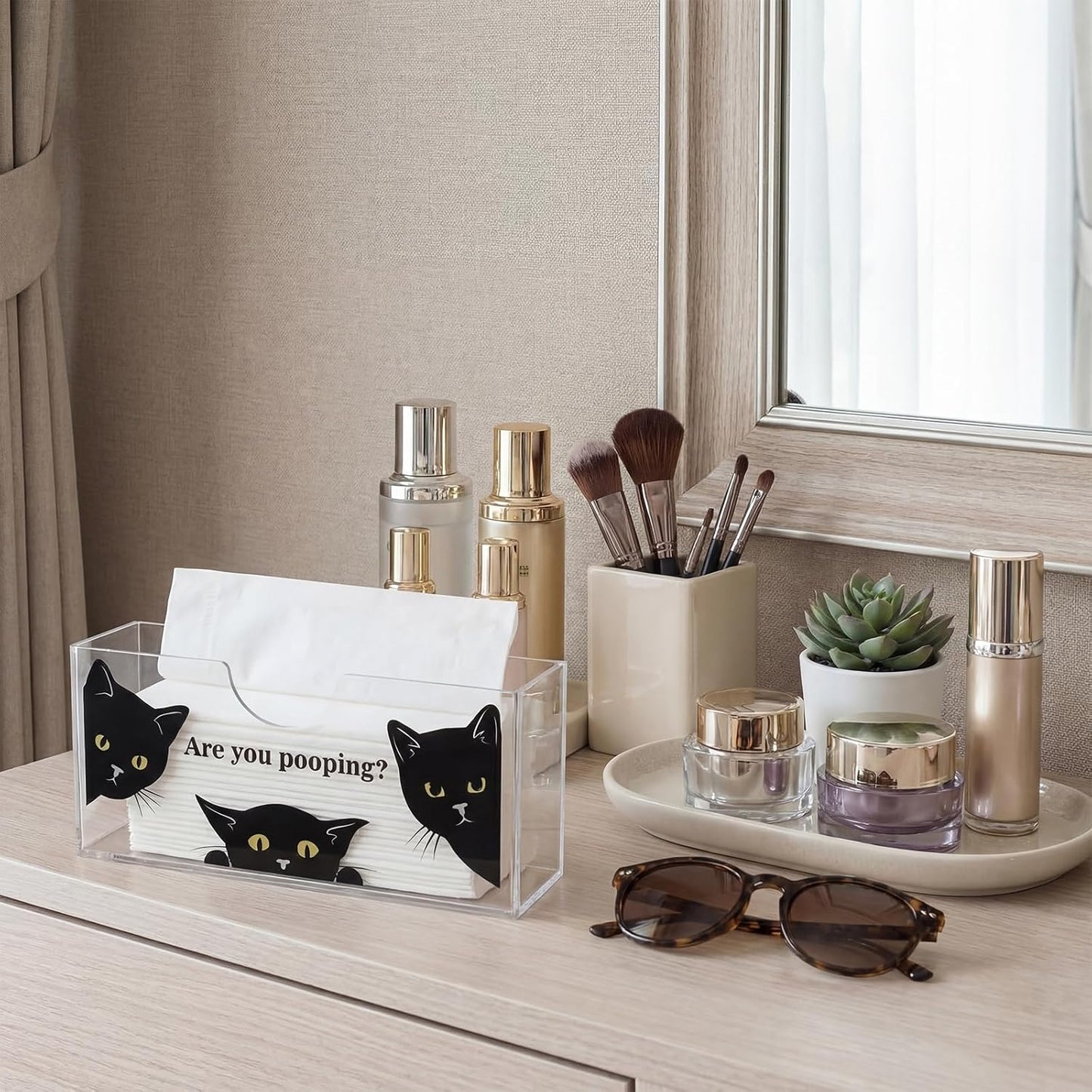 Funny Cat Acrylic Napkin Holder - Clear Vertical Dispenser for Bathroom Decor | Cute Gag Gift for Cat Lovers