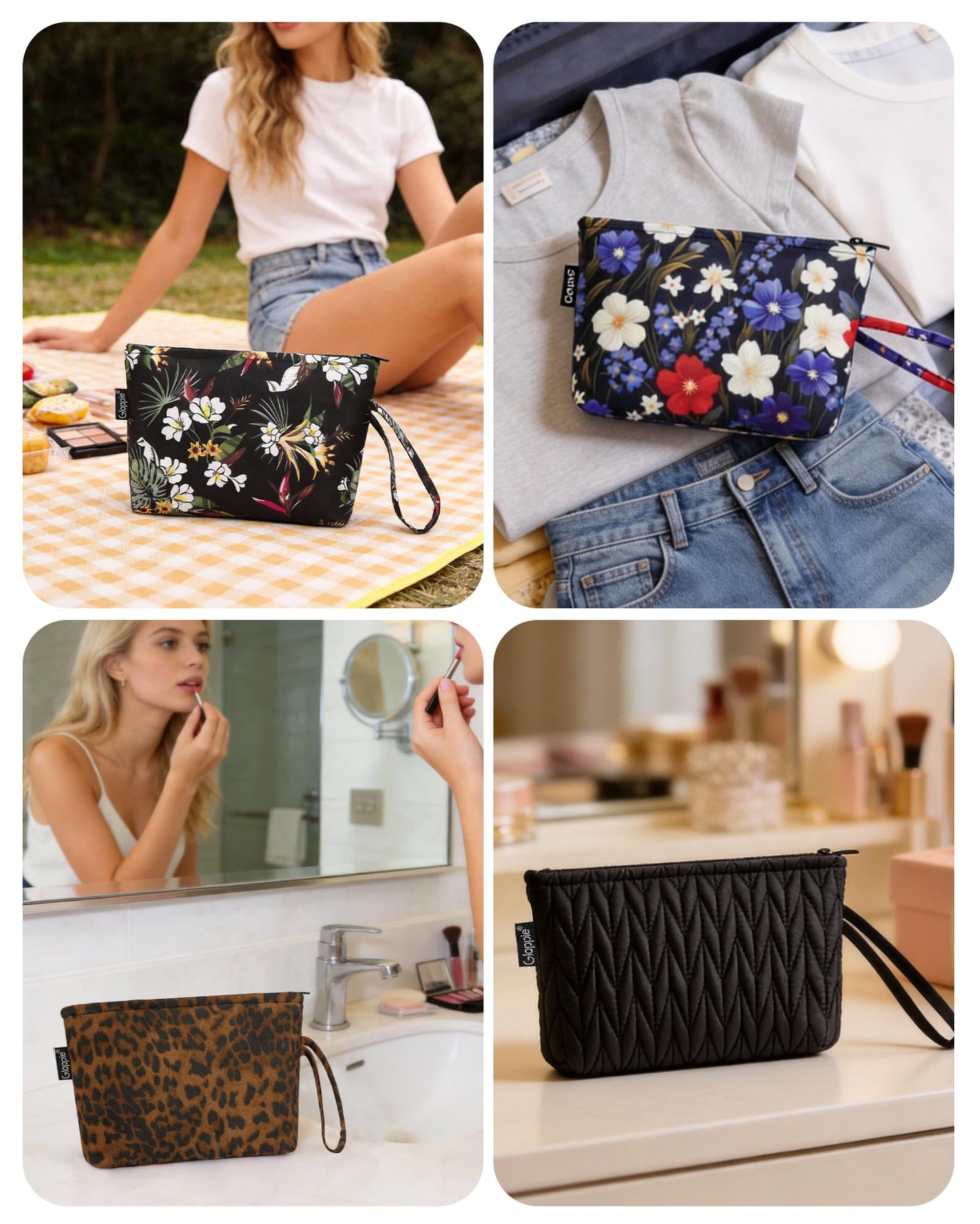 Gloppie Leopard Small Makeup Bag for Purse Wristlet Cosmetic Bag for Women
