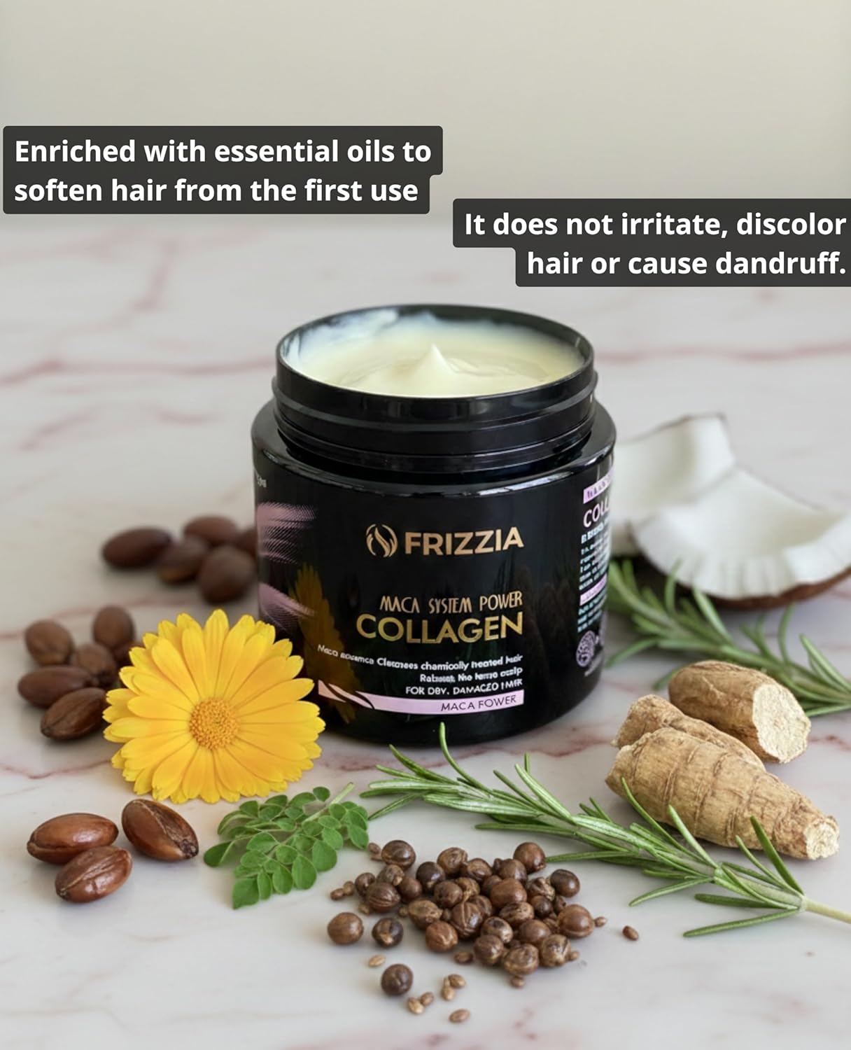 Collagen Hair Mask - Argan Oil & Maca for Hydration | Anti-Frizz Treatment for Dry, Damaged Hair - 500 ml