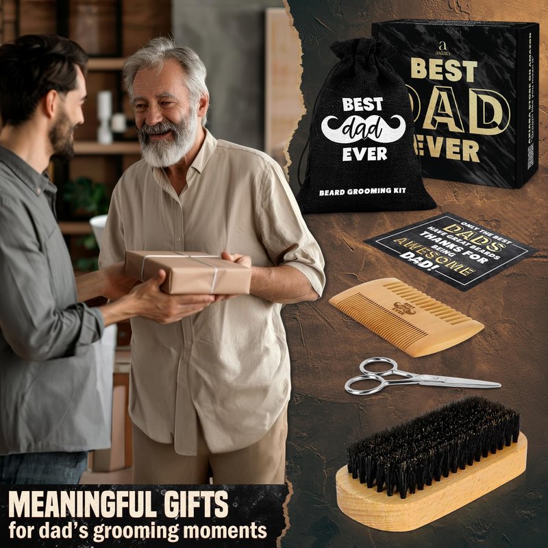 AXIARA Dad Gifts for Fathers Day from Daughter Son - Beard Kit for Men Grooming and Care with Brush, Comb, Scissors & Storage Bag - Best Dad Ever Gifts for Dad Father Stepdad, Beard Growth Kit for Men