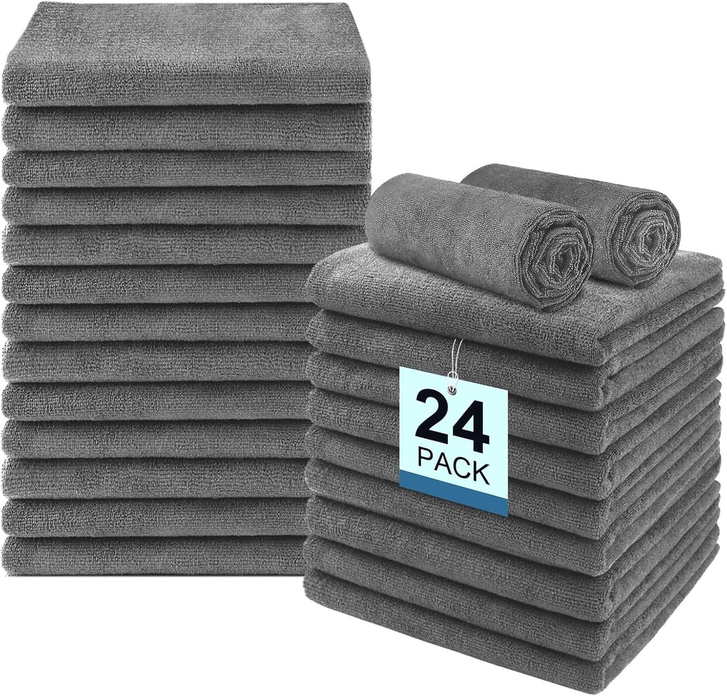 Premium Salon Towels - 24 Pack Highly Absorbent Quick-Drying Hand Towels | 16x27 Inch Black for Bathroom, Gym, Spa