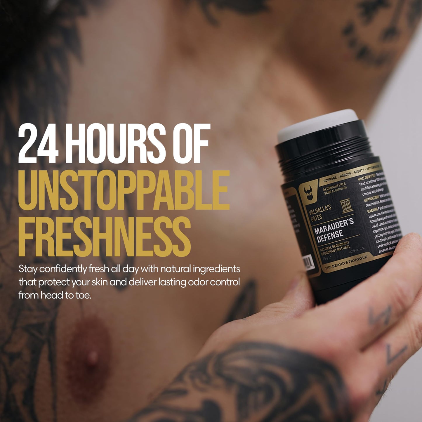 The Beard Struggle Natural Deodorant - Marauder’s Defense - 100% Natural Charcoal Infused Deodorant Men Aluminum Free - Gold Collection, Valhalla's Gates - 2.65 oz.US.