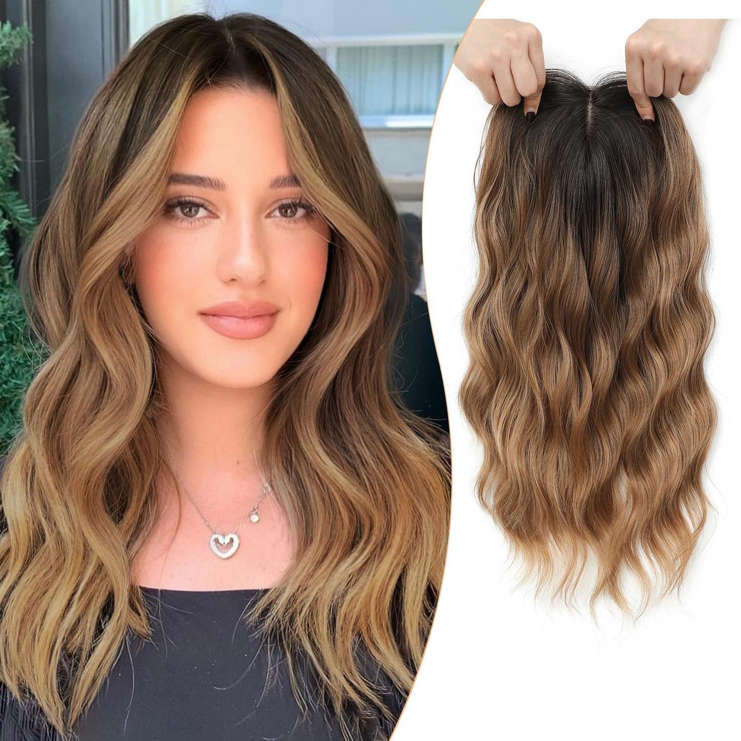Hair Topper for Women - 16 Inch Natural-Looking Synthetic Hairpiece with Soft Volume & Secure Clips
