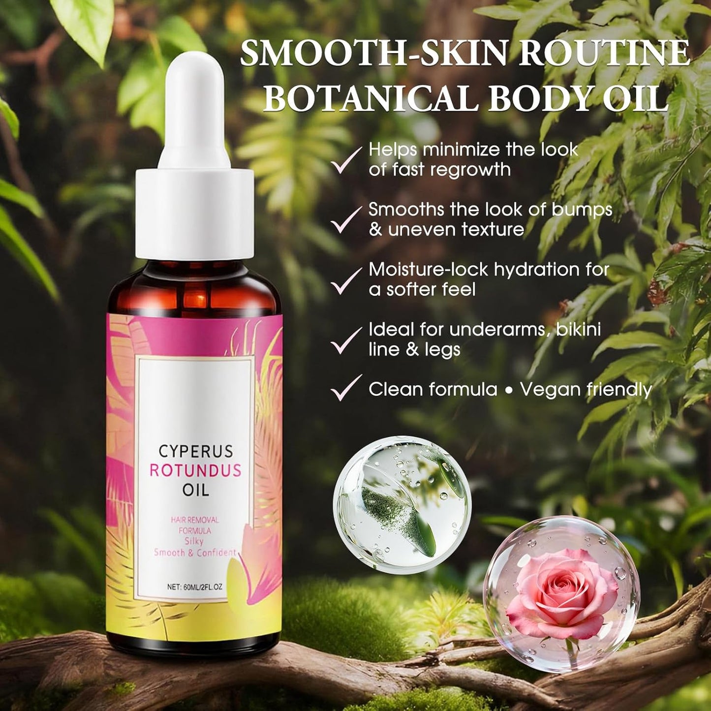 Cyperus Rotundus Oil for Hair Removal - 60ml Natural Moisturizing & Soothing Oil with Jojoba & Tea Tree for All Skin Types