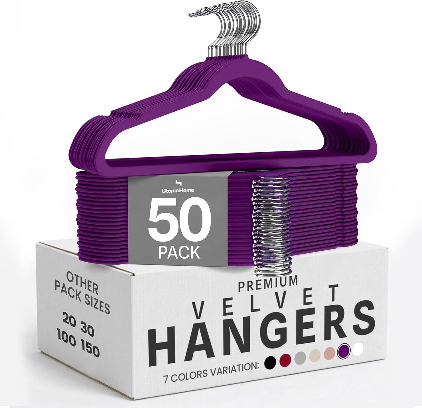 Utopia Home Velvet Hangers - Non-Slip Slim Coat & Pant Hangers | 50 Pack, 360° Swivel Hook, Black