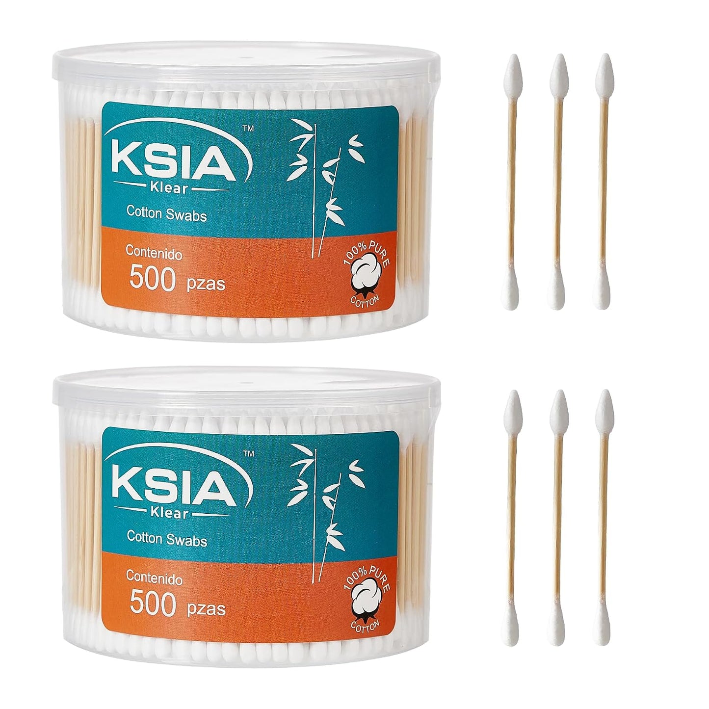 Klear Cotton Swabs - 500 Count Double Tipped Cotton Buds with Pointed & Round Tips | Strong Wooden Sticks for Ears, Makeup, Personal Care