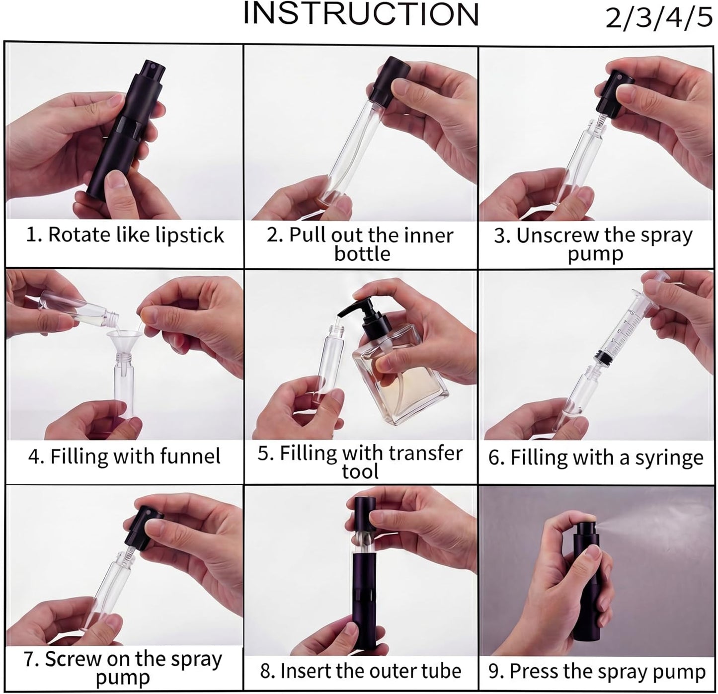 Refillable Perfume Travel Spray Bottle Set - 8ml & 5ml Mini Atomizers | Portable Cologne Dispenser for Men & Women (9 Pcs)
