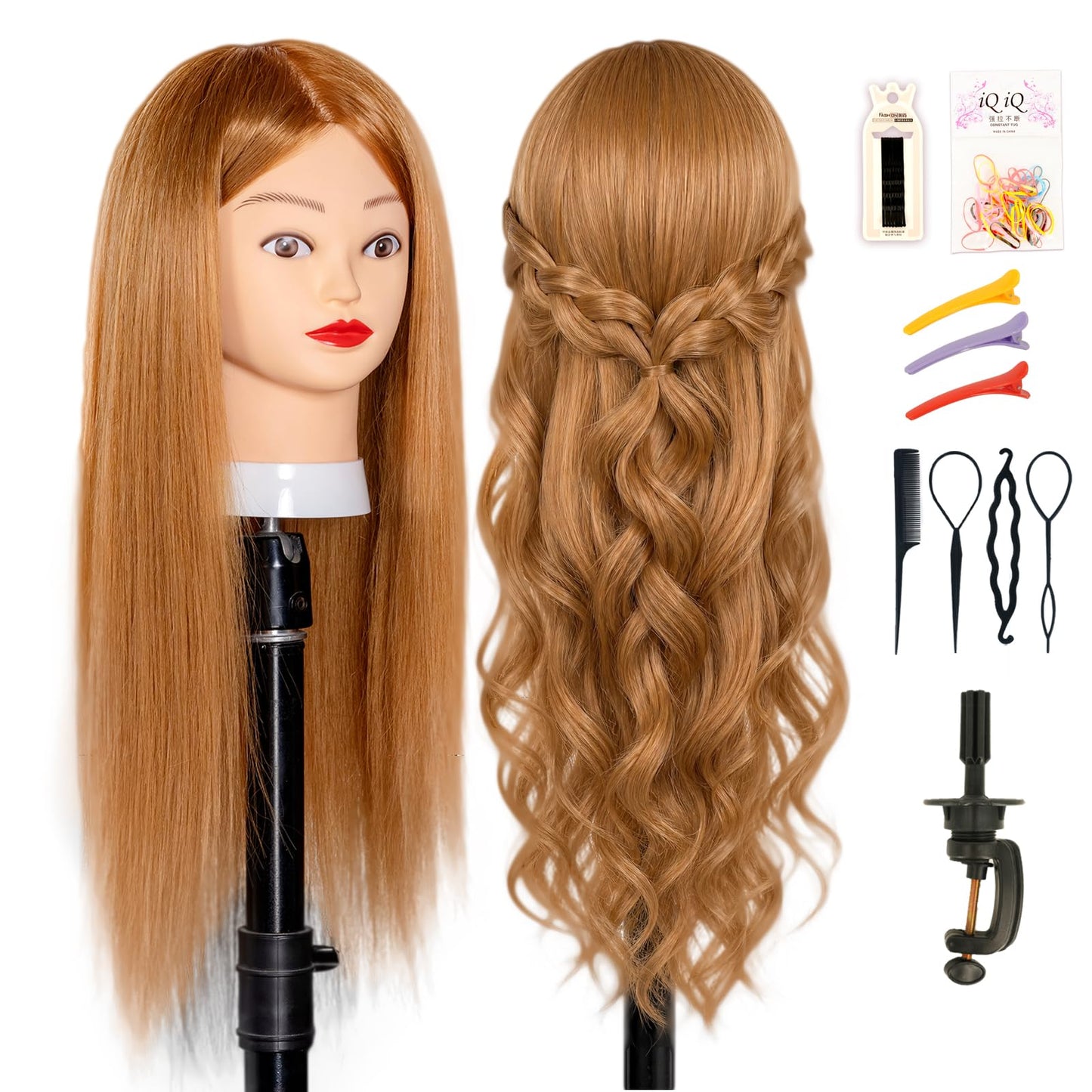 Eumos 80% Real Human Hair Mannequin Head 26-28” Cosmetology Doll Head #27