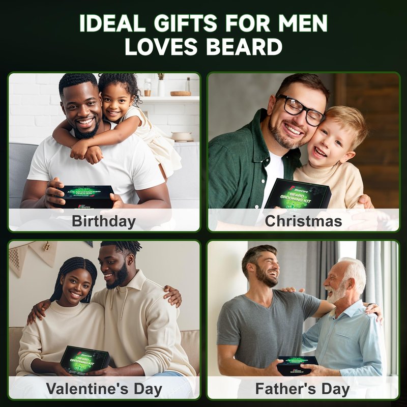 Beard Care Kit - Contains (1) each of Beard Oils (Sandalwood & Unscented), Biotin Beard Growth Balm, Comb and Scissors for Grooming and Trimming - Beard Care Daddy Gifts for Men Him Dad Husband