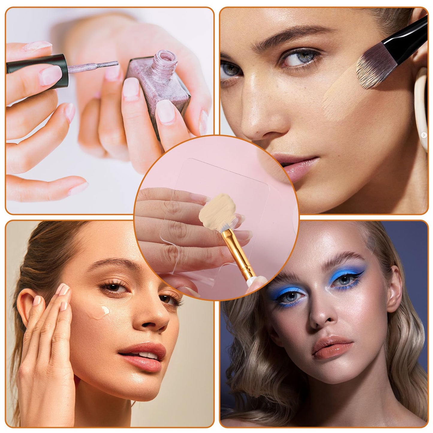 2 Pcs Handheld Acrylic Makeup Palette, Foundation Mixing Palette Nail Art Manicure Tray Clear Cosmetic Mixing Tray Apply for Foundation Eye Shadow Lipsticks Blending (Round, Rectangle)