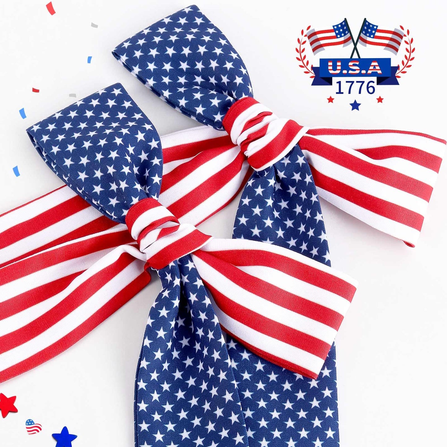 NCMAMA 2PCS 4th of July Hair Bows for Girls, Patriotic Hair Bow Clips for Independence Day, American Red White and Blue Hair Accessories, Hair Barrettes for Toddler Children Kids (American Flag-A)