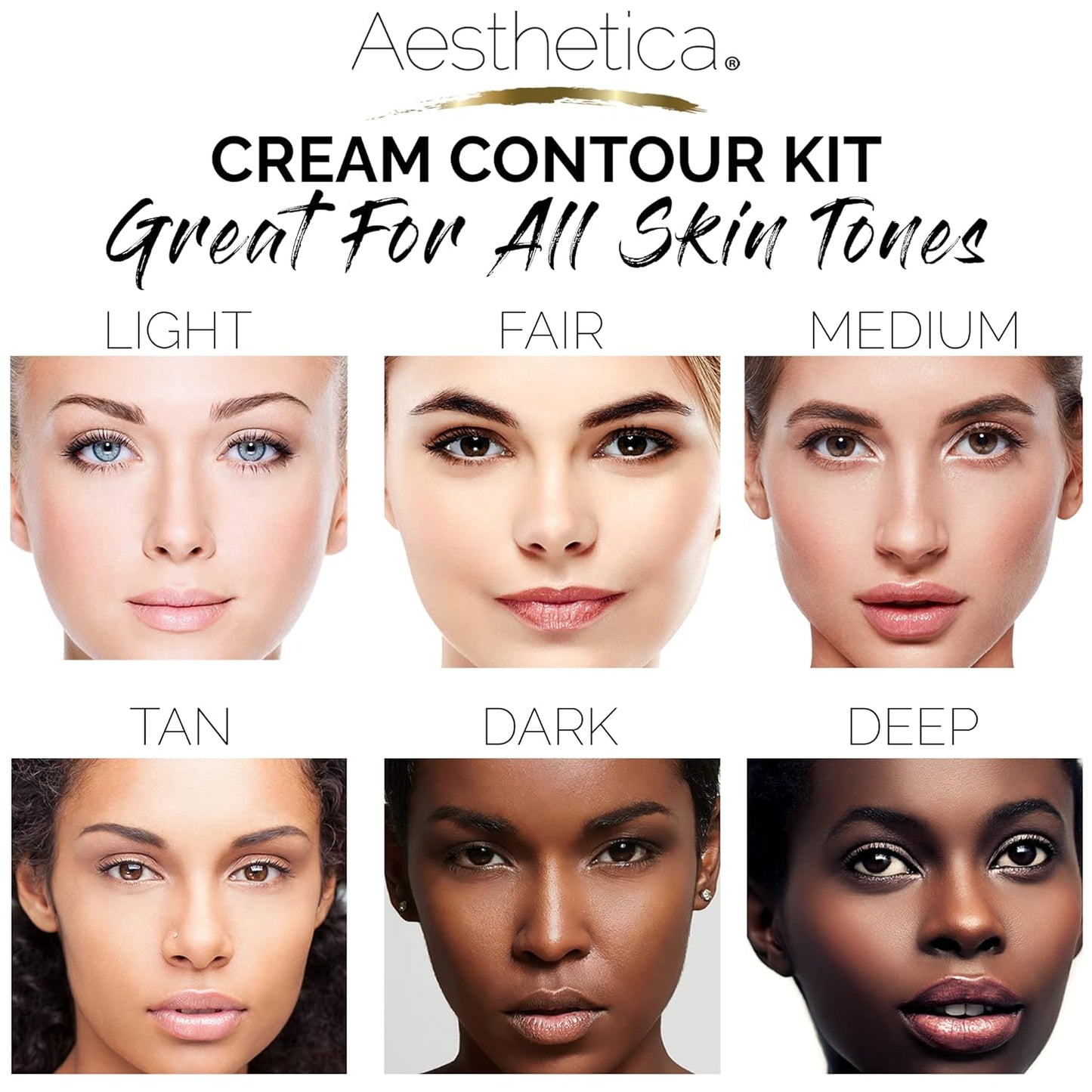 Aesthetica Cosmetics Cream Contour & Highlighting Kit | Vegan Contouring Palette with Step-by-Step Instructions