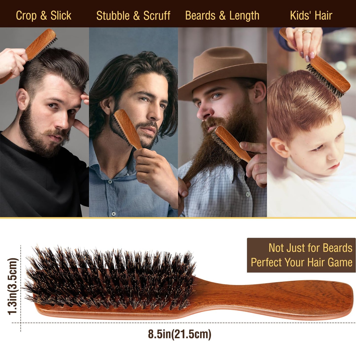 URTHEONE Premium Beard Brush Grooming Kit for Men - 100% Natural Boar Bristle Brush with Ergonomic Handle, Cleaning Brush & Folding Scissors - Complete Beard Care Set for Styling and Maintenance
