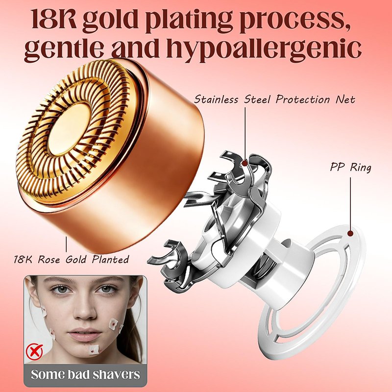 Gen 3 Replacement Heads For Finishing Touch Flawless Hair Removal, Double Ring Replacement Blades for Flawless Facial Hair Remover, Rose Gold (Gen3-8pack)