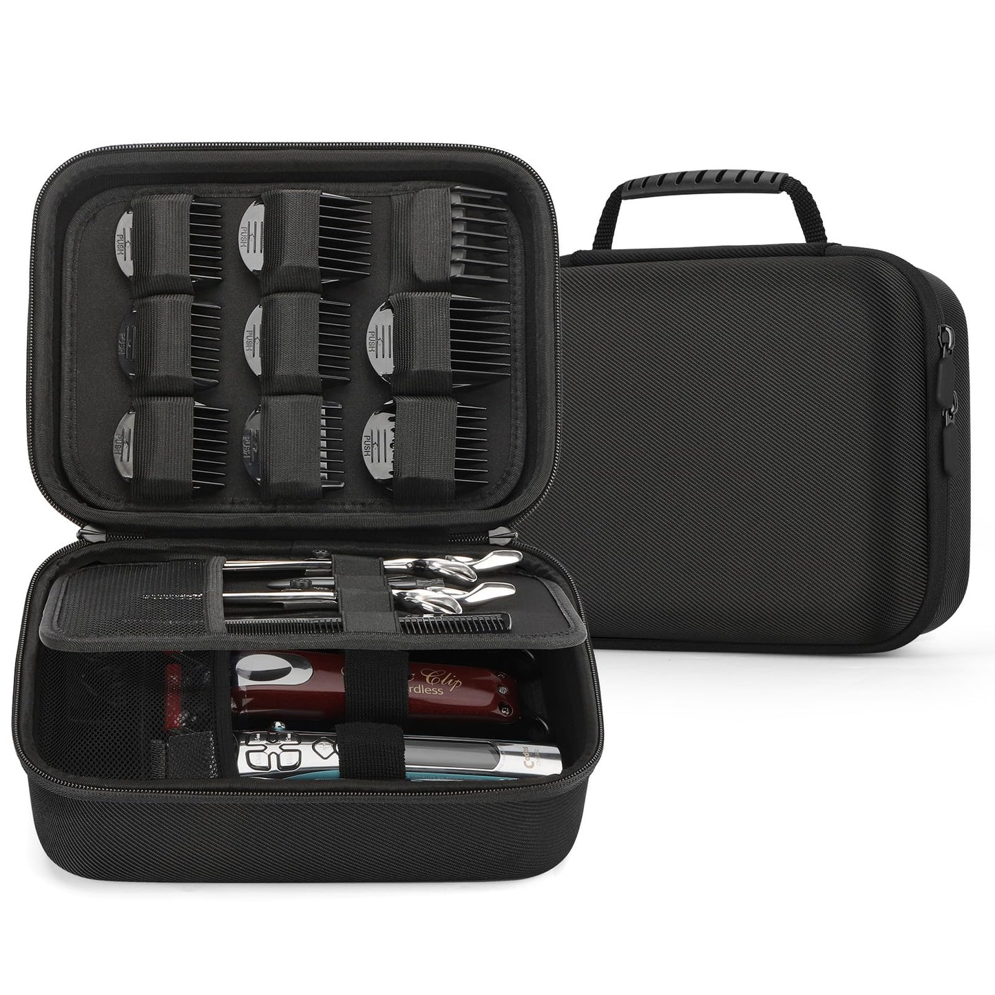 MOSLA Hard Barber Accessories Case for Hair Clippers, Mens Hair Cutting Barber Supplies Holder Organizer Storage Bag for Hair Cutting, Guard Grooming Kit (Nylon Black)