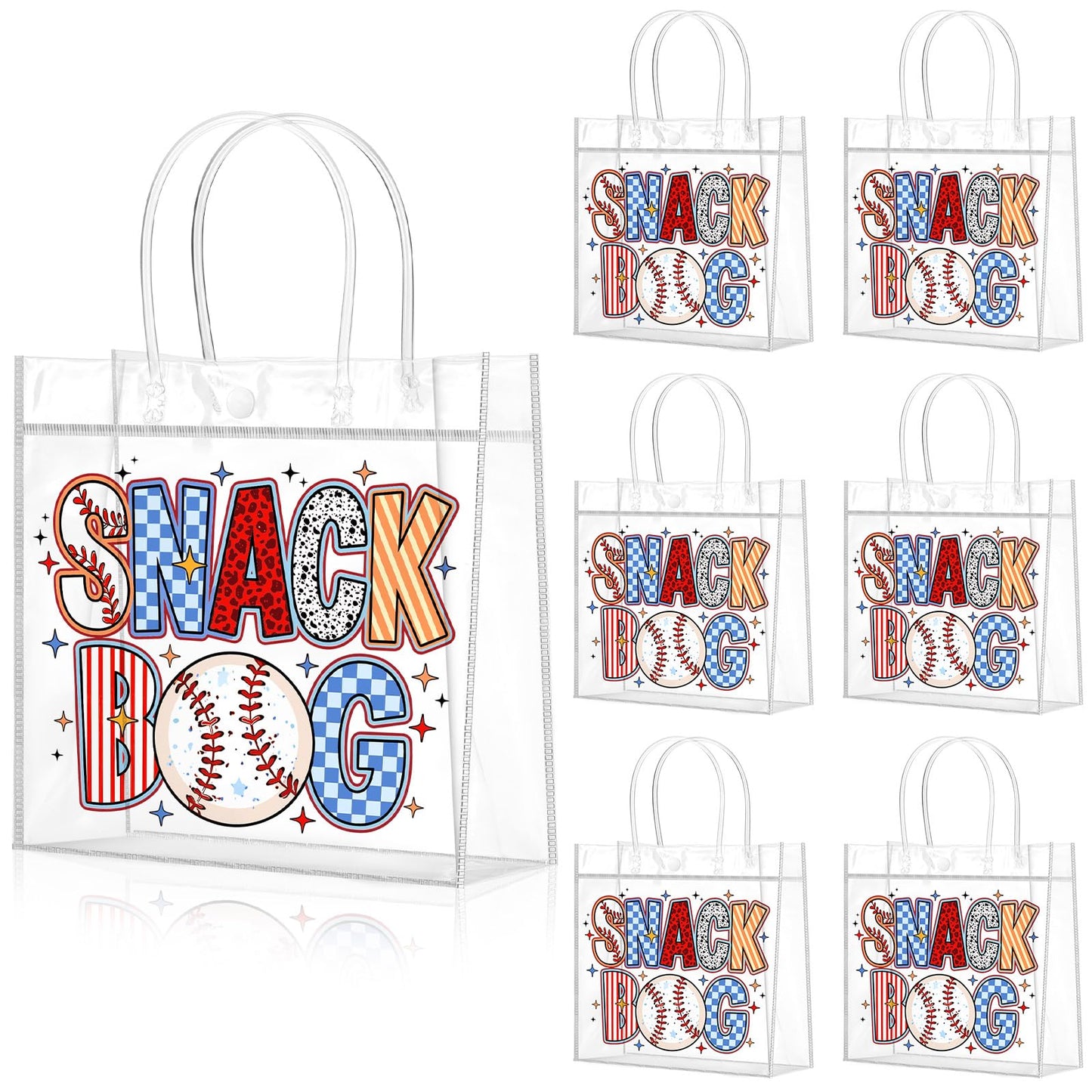 Wesnoy 20 Pcs Baseball Snack Bags with Handles Reusable Cool Baseball Goodie Bags for Team Candy Birthday Party Supplies 8 x 8 x 3.15''