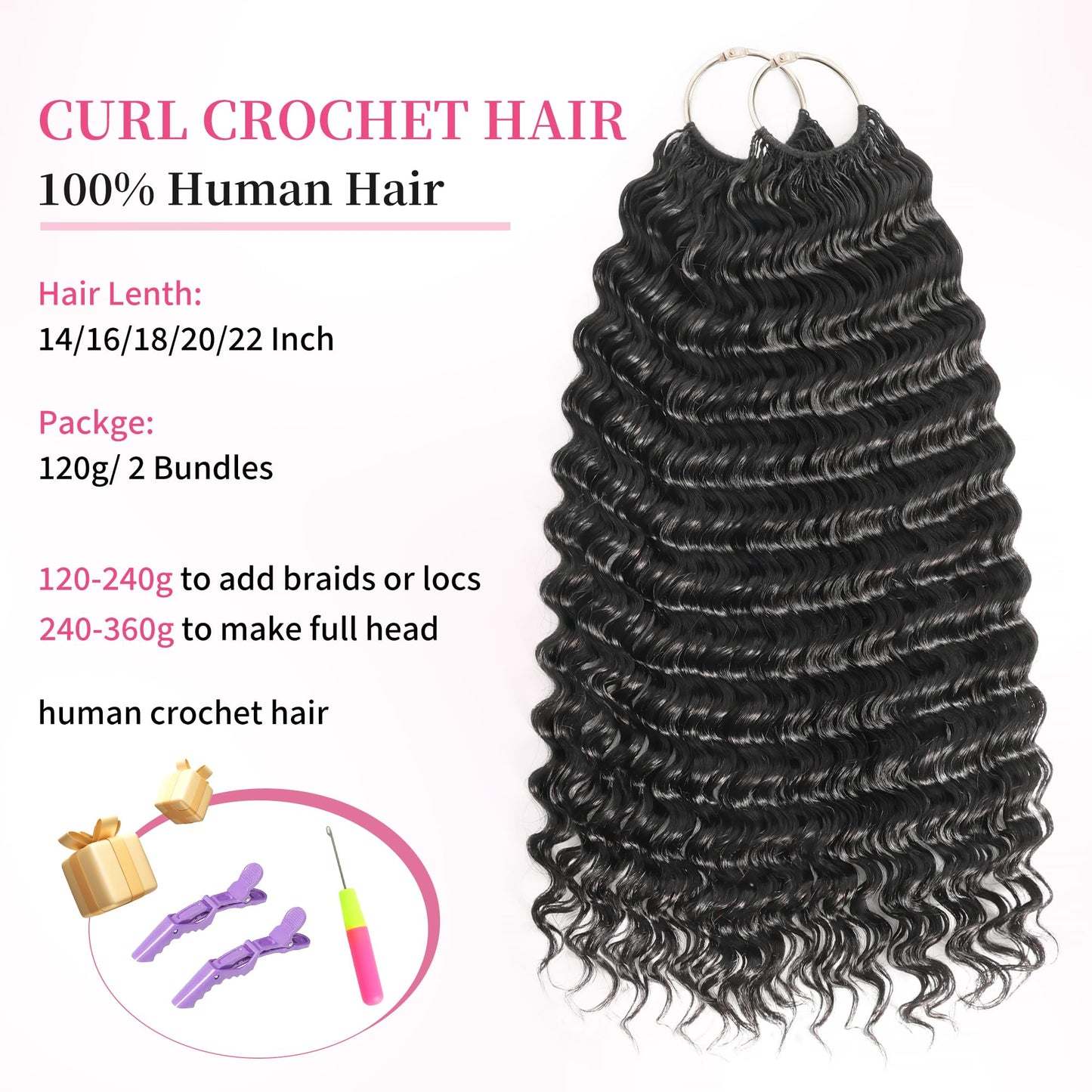 DFHIHCP Deep Wave Miracle Knots Feather Crochet Human Hair 14 Inch 120g