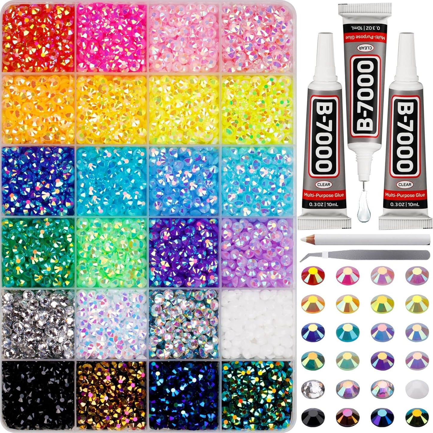 Red Rhinestones Bedazzler Kit - 6500 Pcs Flatback Crystals & B7000 Glue | 2-6mm Resin Gems for Crafts, Clothes, Shoes, Nails