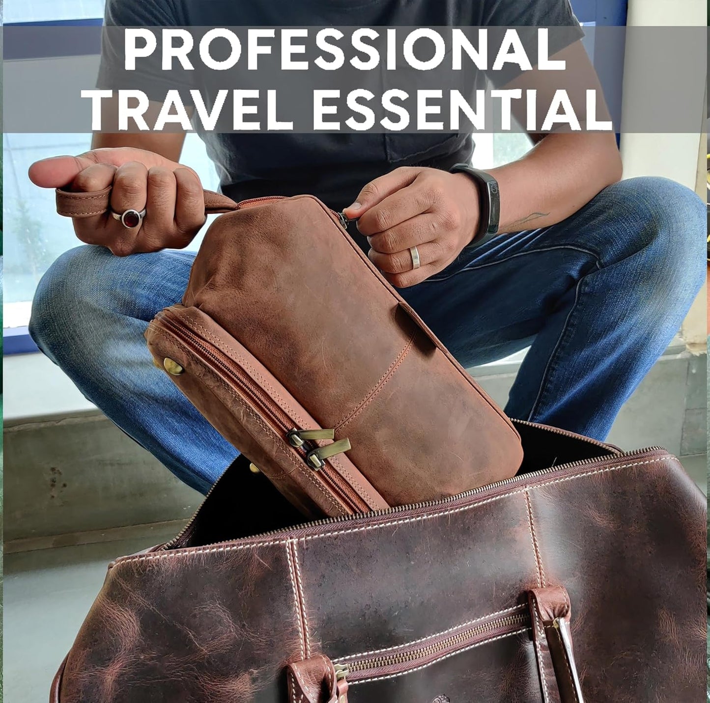 Leather Toiletry Bag for Men | Rustic Town Travel Shaving Kit - Versatile Bathroom Organizer for Cosmetics & Toiletries