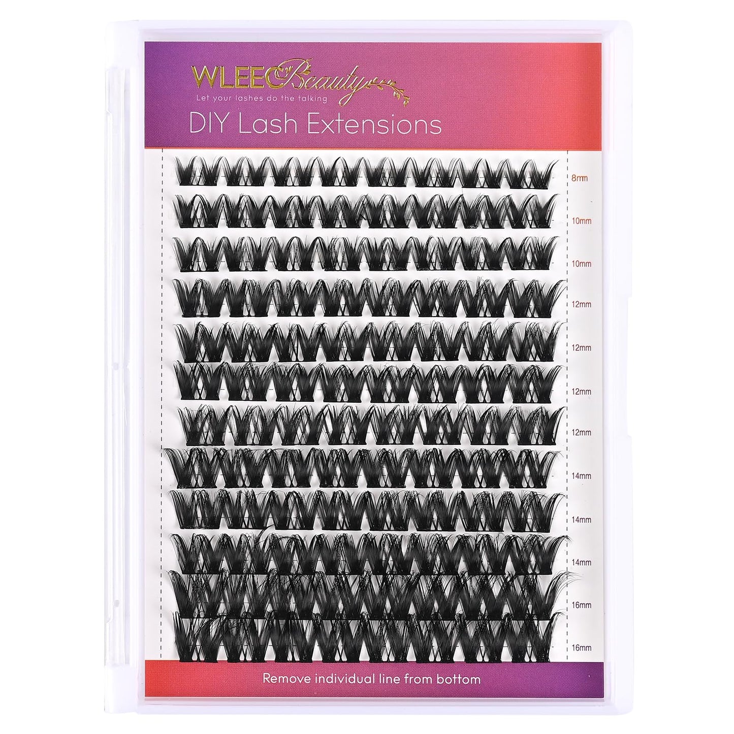 Wleec Beauty Wide Eye Lash Clusters Eyelash, 96PCS DIY Lash Extensions, Individual Lashes Cluster D Curl Eyelash Extensions Wide Band (LC08, Mix 8-16mm)
