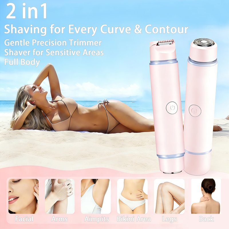 2026 New Bikini 2-in-1 Trimmer Electric Razor with Built-in LED Lights & Adjustable Cutter Head, Cleaning Brush，Fast USB Charge for Sensitive Skin Shaver for Body, Legs, Underarm,Complete Gift Set