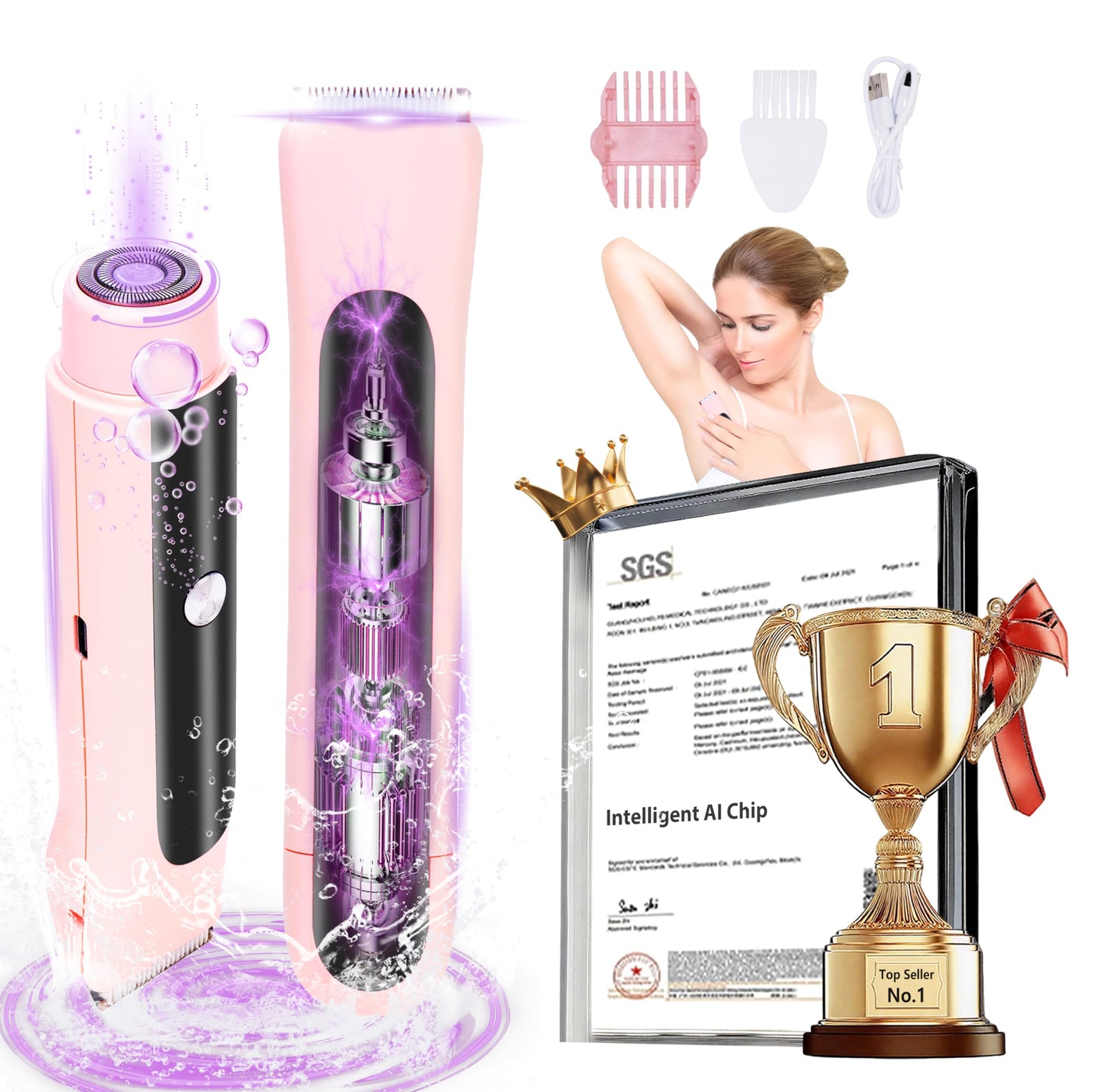 Clcepore 4.0 Upgrade Bikini Trimmer for Women【SGS Certification Intelligent AI Chip】 Skin-Friendly mild and Smooth 2 in 1 Electric Bikini Trimmer IPX7 Waterproof USB Rechargeable，Suitable for Bikini