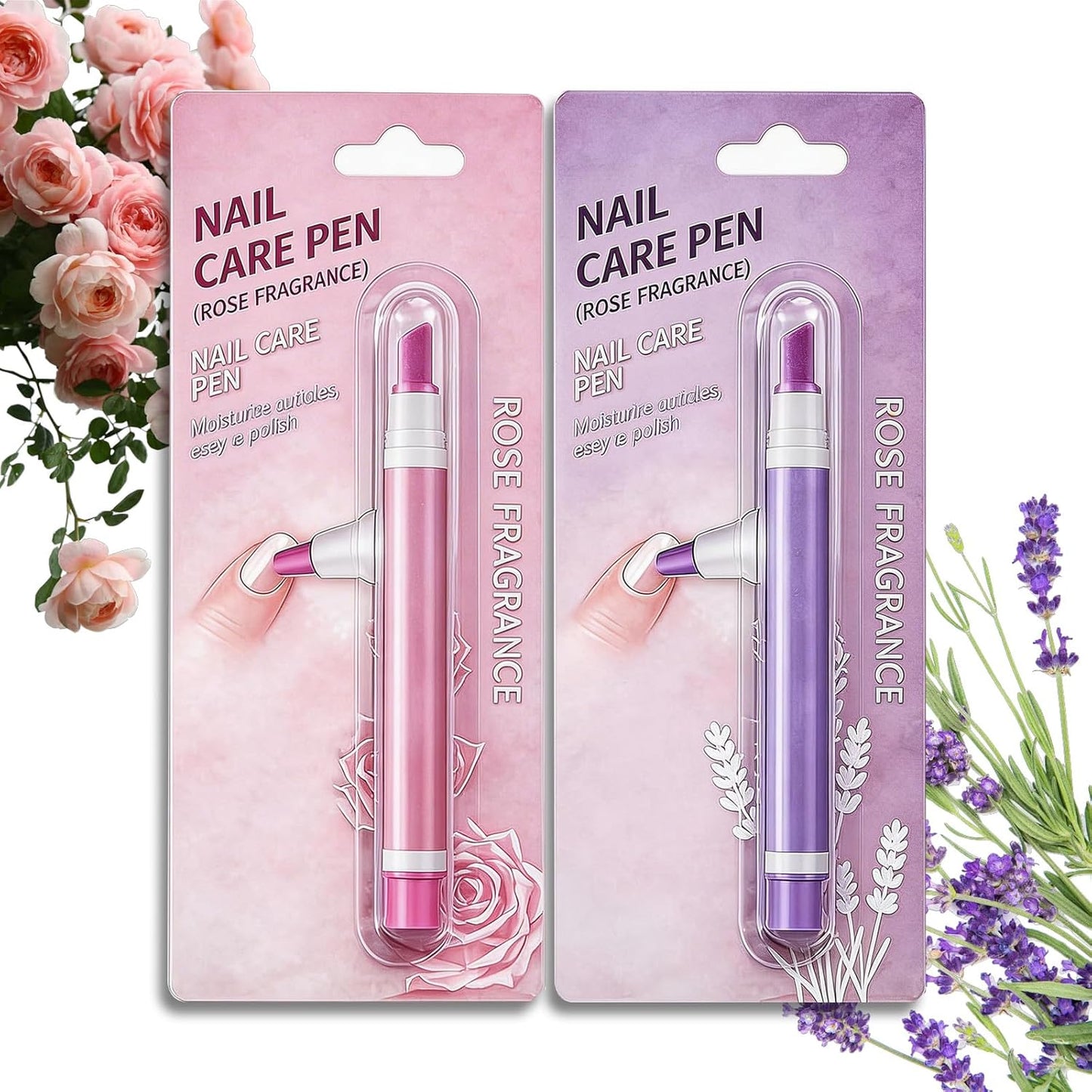 2-Pack Cuticle Oil Pusher Pen Set - Ceramic Nail Care Tools for Moisturizing & Nourishing Manicures | Rose & Lavender Scents