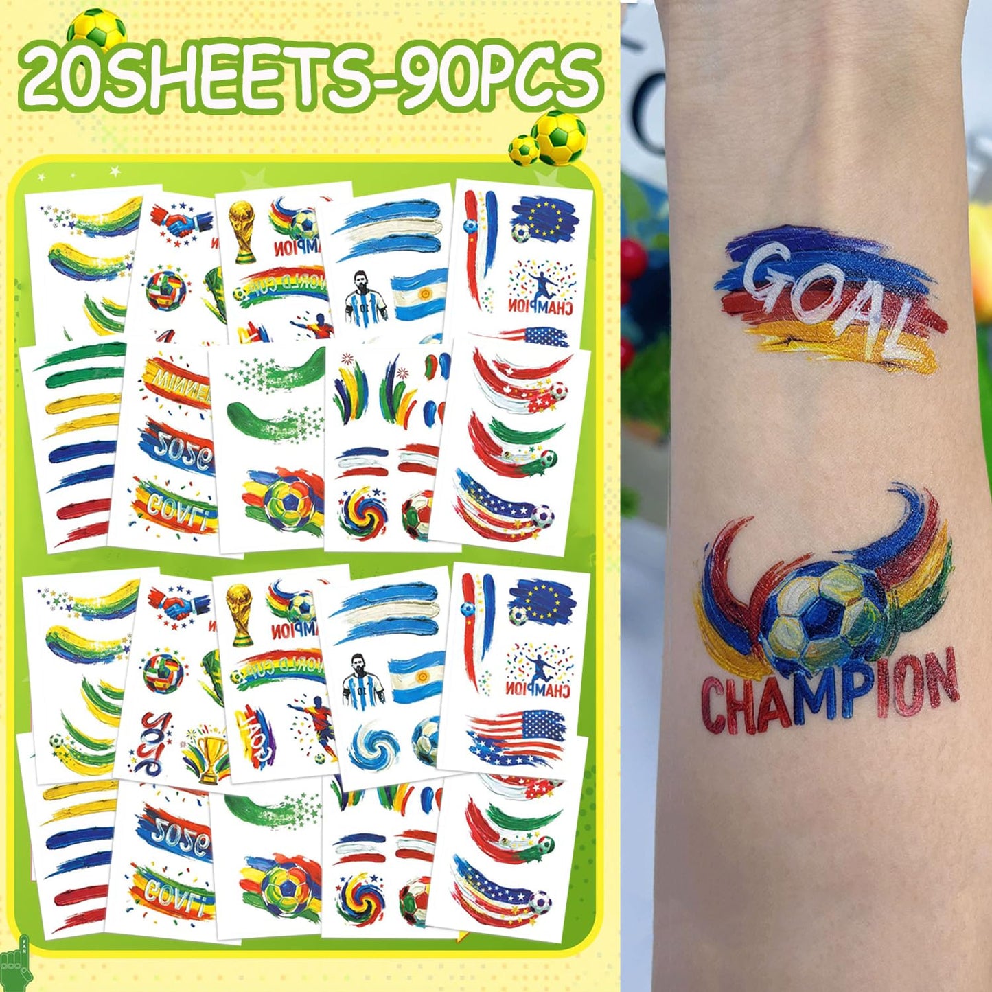 90 PCS World Cup 2026 Temporary Tattoos Stickers for Fans - Waterproof Sweatproof Soccer Temporary Tattoos, World Cup Merchandise Party Favors, Gift Idea for Teenagers, Adults, Boys and Girls