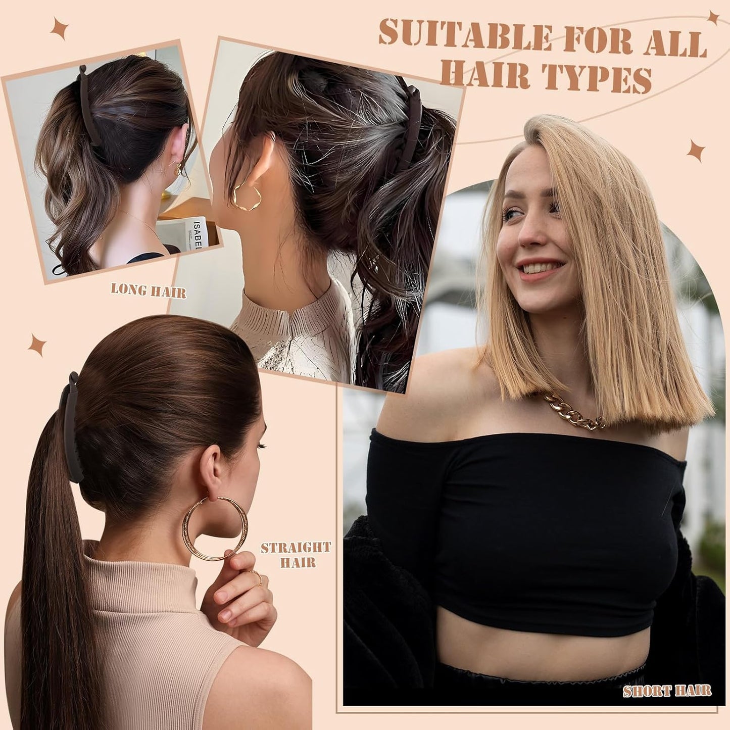 Banana Hair Clips for Women - 8PCS Cute Tortoise & Solid Color Claw Clips | All-Day Hold for Thin/Thick Hair