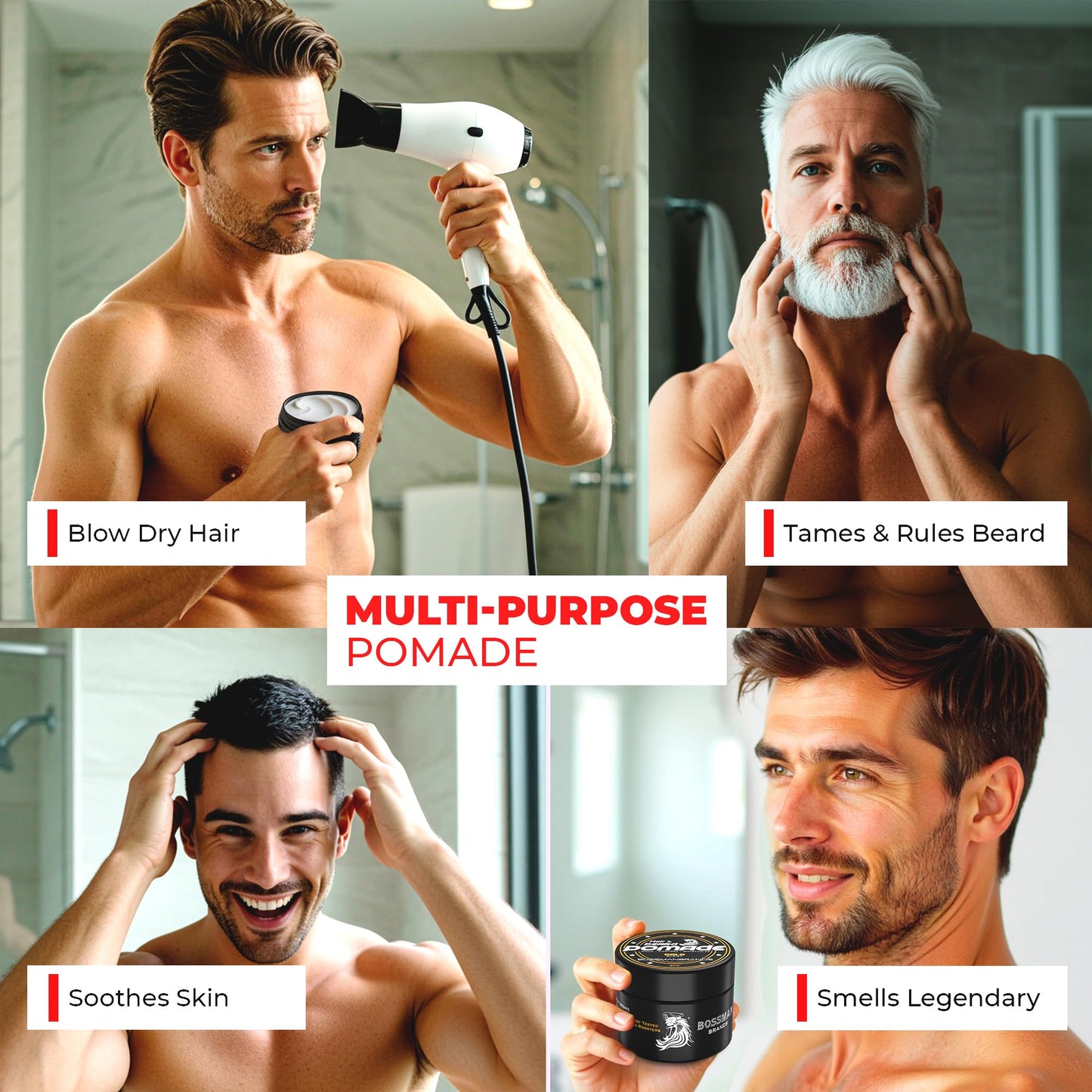 Bossman Natural Hair & Beard Pomade for Men (Vetiver X Scent) – Medium Hold & Moisturizing for Hair, Beard & Mustache Styling – Made in USA
