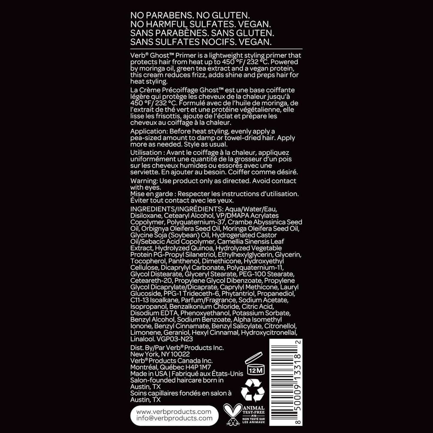 Ghost Primer Heat Protectant | Frizz Control Styling Cream with Morgina Oil - Vegan, Paraben-Free, Sulfate-Free