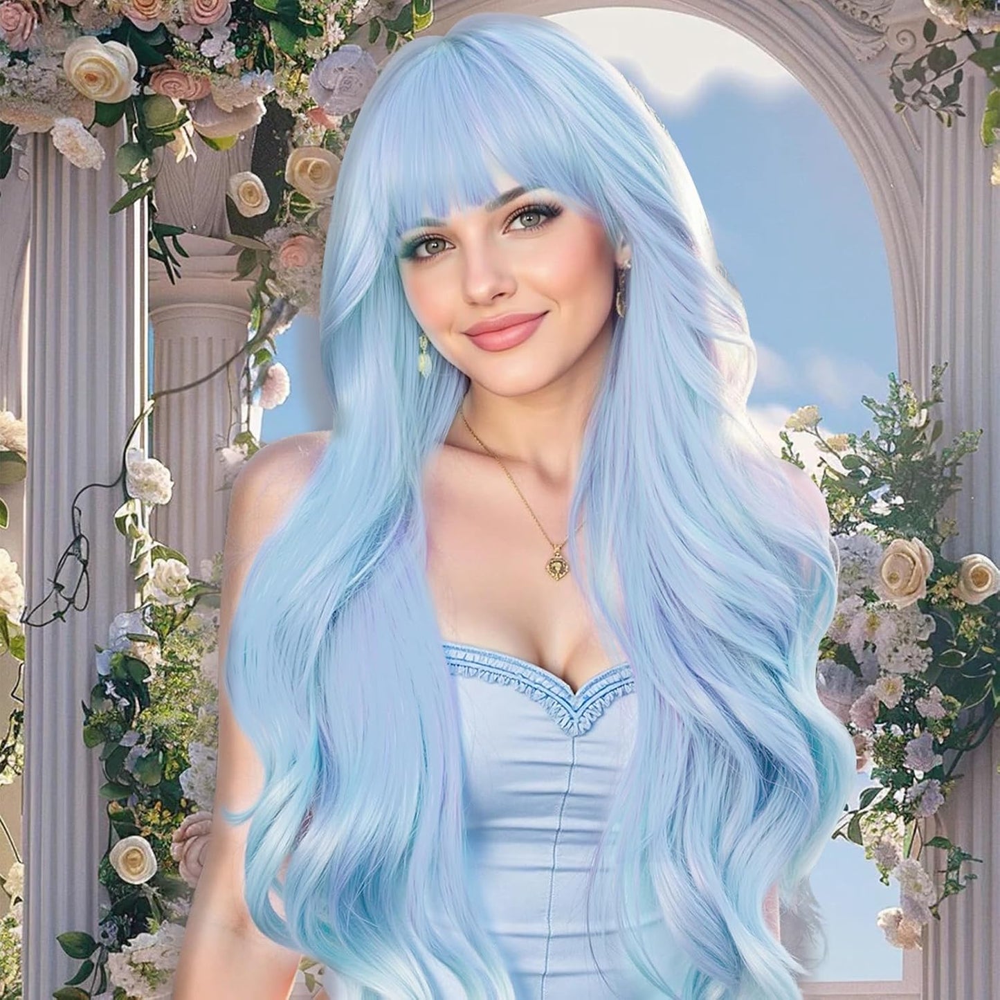 NOSTALGIA Black Wig - Long Curly Wavy Synthetic Wig with Bangs for Women | Perfect for Daily or Party Wear