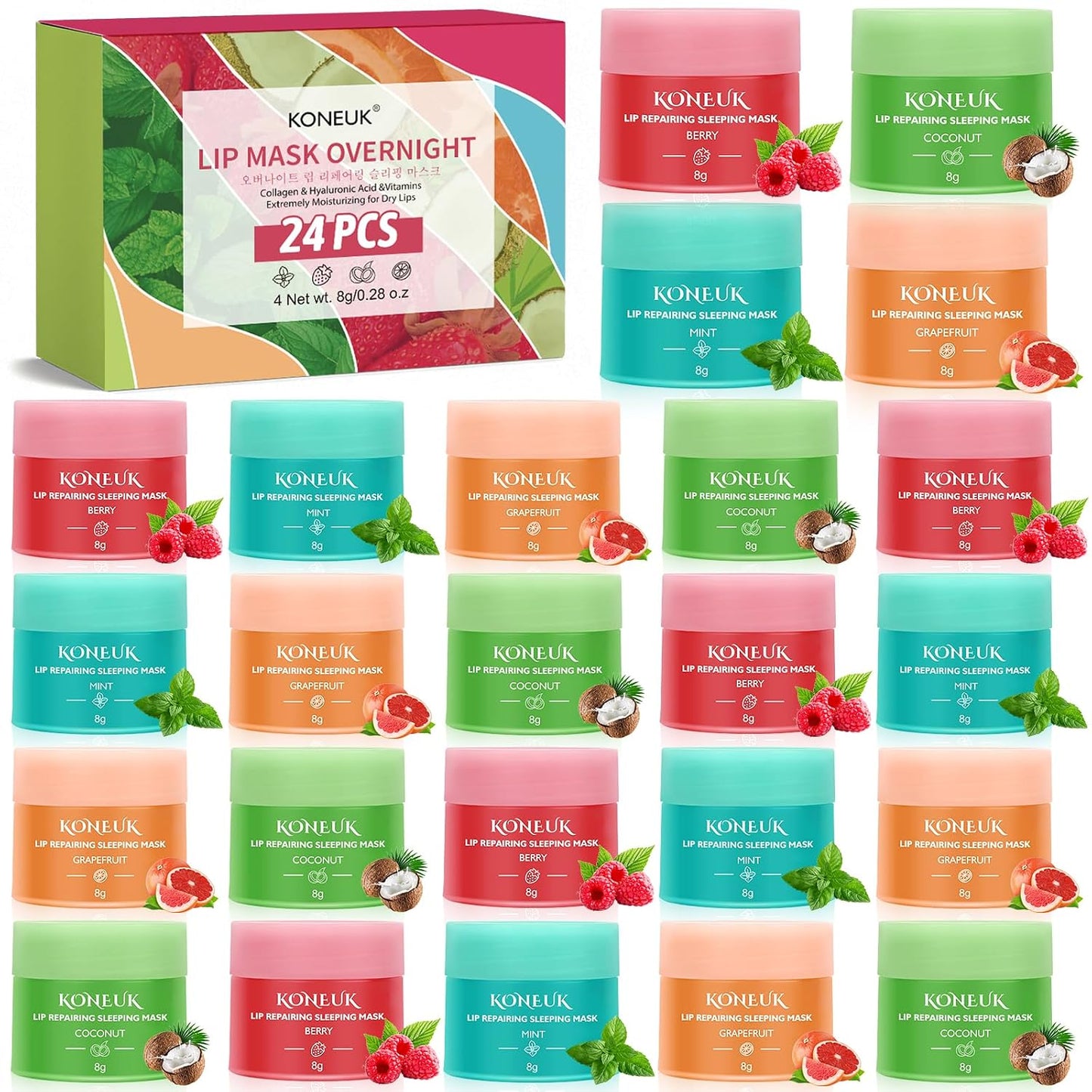 Lip Sleeping Mask Set - 24 Pack Hydrating Overnight Masks with Vitamin C & Coconut Oil | Perfect for Mother's Day Gifts & Spa Parties