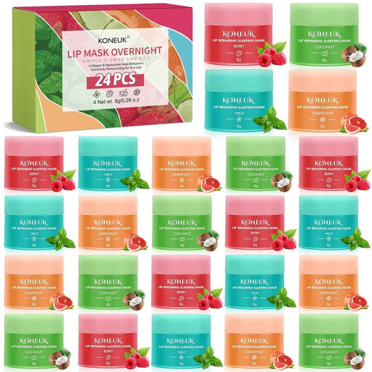 Lip Sleeping Mask Set - 24 Pack Hydrating Overnight Masks with Vitamin C & Coconut Oil | Perfect for Mother's Day Gifts & Spa Parties