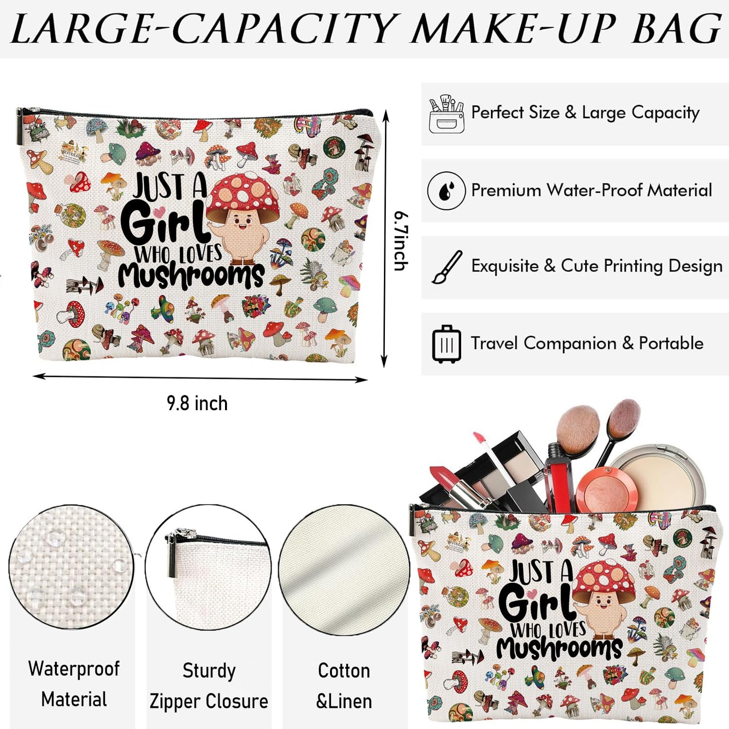 NONETH Mushroom Gifts, Mushroom Makeup Bag, Gifts for Women Teen Sister Friend Birthday Gifts