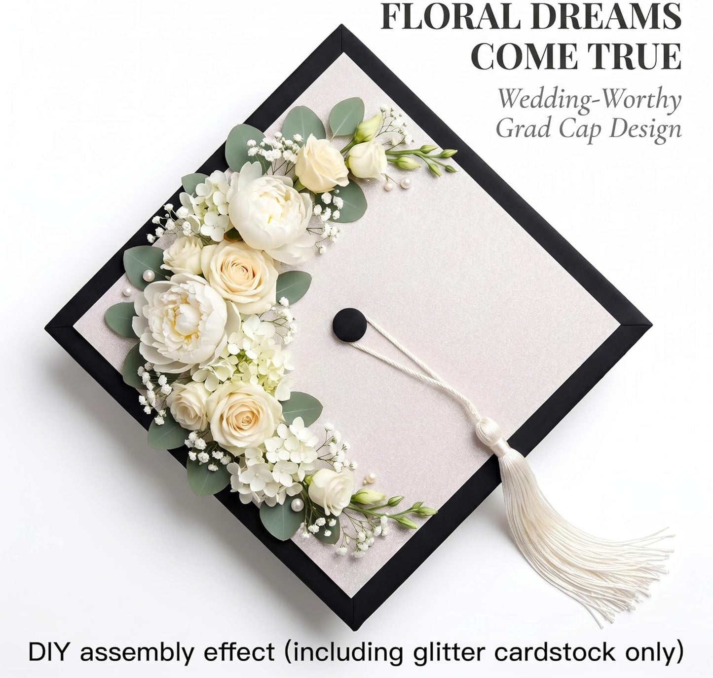 White Glitter Cardstock for Graduation Cap Decorations - 10 Pcs | 9.8 Inch DIY Grad Hat Topper