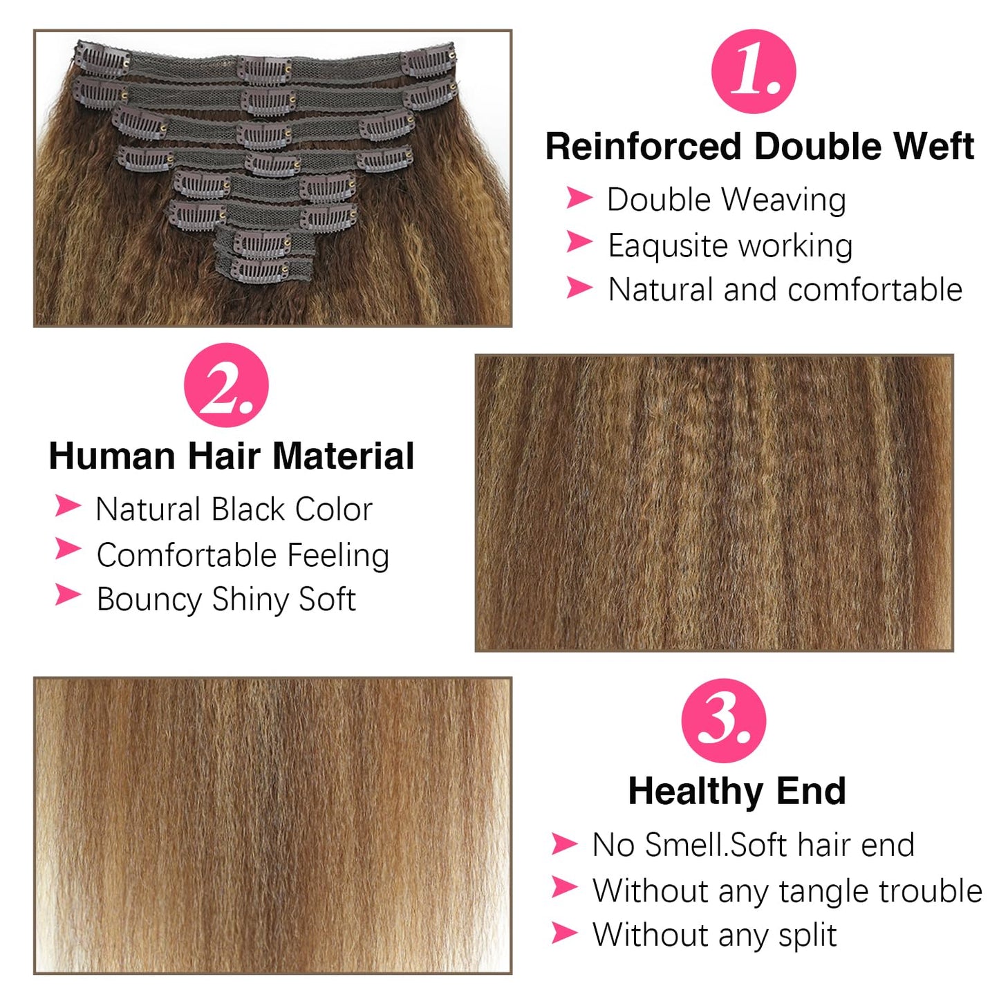 Mihugass Kinky Straight Clip In Hair Extensions Human Hair Clip Ins for Black Women Highlight Balayage Brown Blonde Mix #4/27/4 Full Volume Natural Texture 8pcs 120g 26 Inch