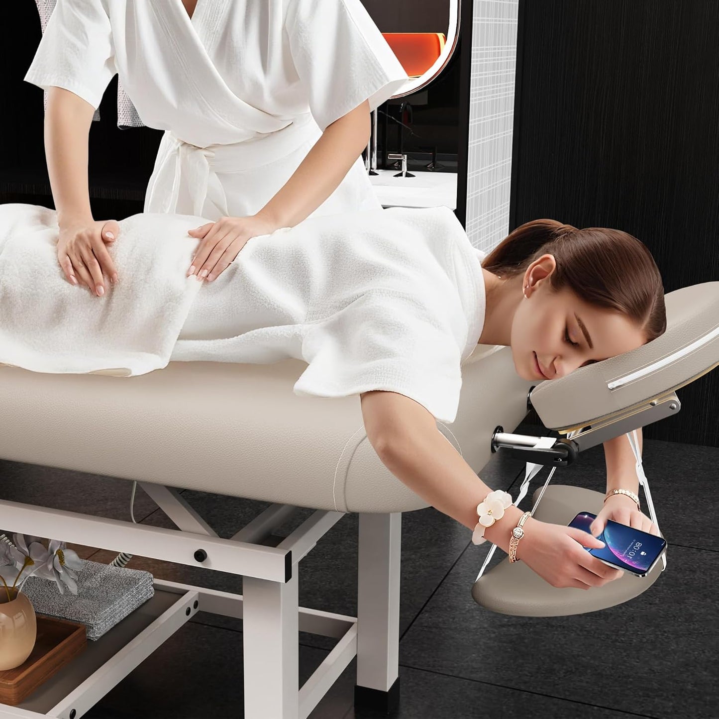 Heavy Duty Electric Massage Table - Adjustable Backrest & Storage Space | 30 x 75 Inches - Beige Gray