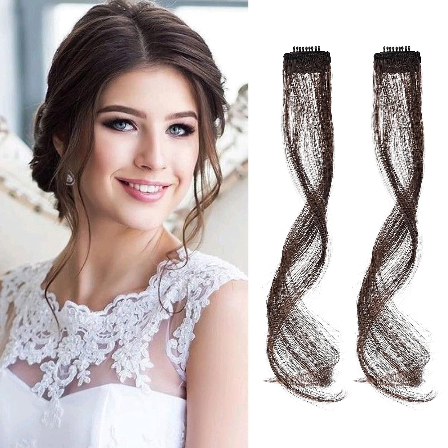Long Side Air Bangs - Wavy Curly Clip-In Curtain Bangs for Women | 12 Inch Face-Framing Highlights in Grey/Brown/Silver/White