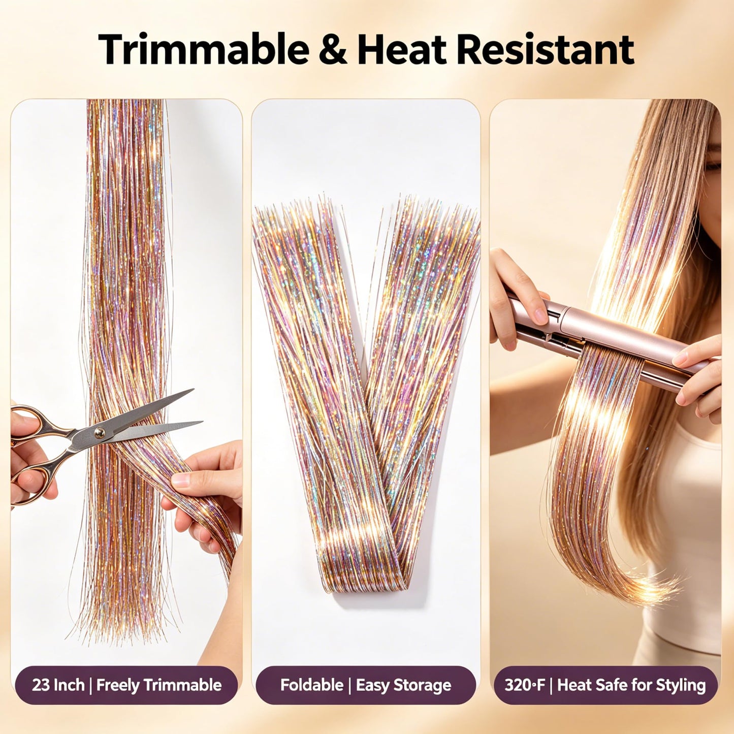 Handwig 80 Strands Bright Red Hair Tinsel, 2-in-1 Kit Vibrant Shine