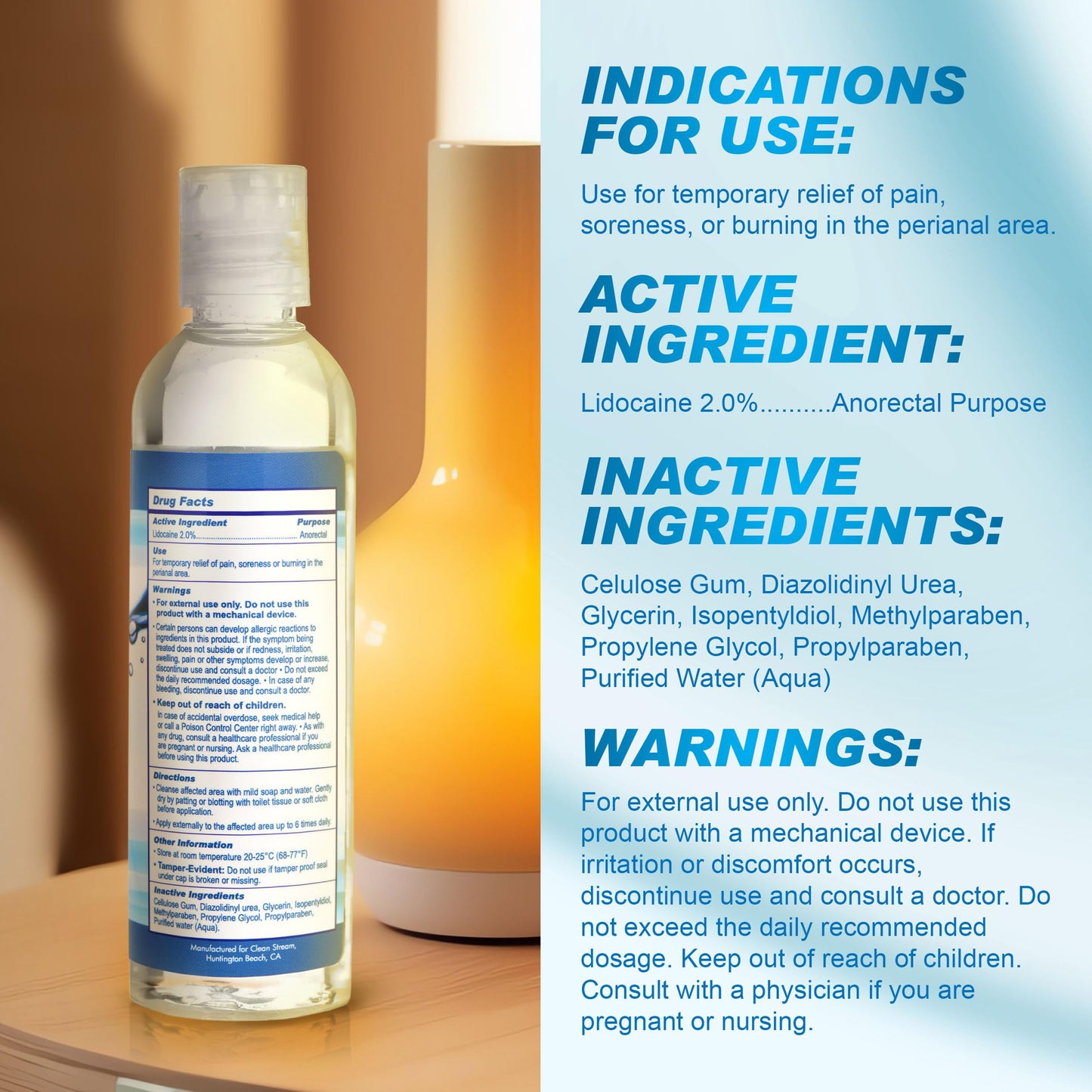 Cleanstream Relax WaterBased Glide | Unscented, FragranceFree Lubricant for Comfort & Smooth Use | Toy Compatible, Easy to Clean | NonSticky Liquid Formula | 4 oz