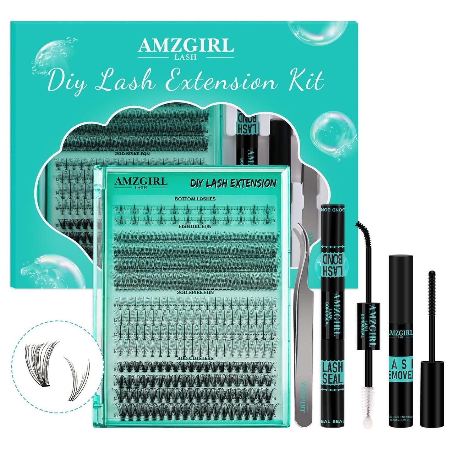 Lash Clusters Kit - 160pcs Natural Eyelash Extensions with Bond, Seal & Applicator Tool | Waterproof & Easy to Use at Home