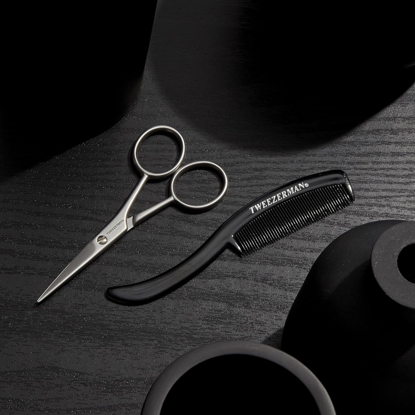 Tweezerman Moustache Scissors and Comb Set - Precision Grooming Tools | Black