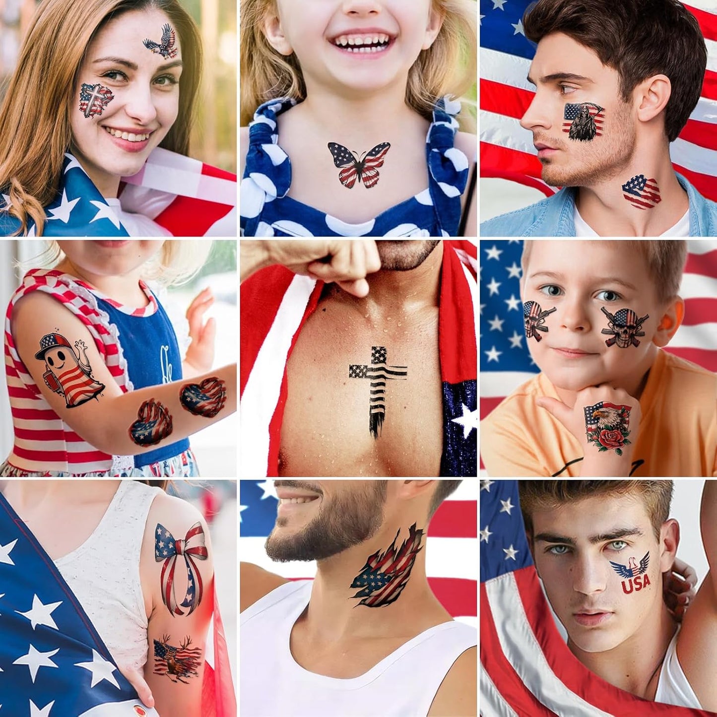 Independence Day Temporary Tattoos - USA Flag Waterproof Fake Tattoos | 77 Sheets for 4th of July, Memorial Day & Veterans Day