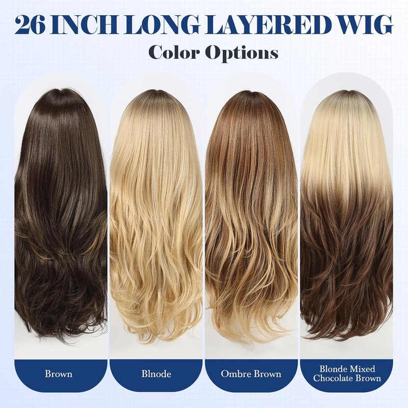 Long Ombre Brown Wig with Bangs - Layered Curly Synthetic Hair for Women | Daily Wear